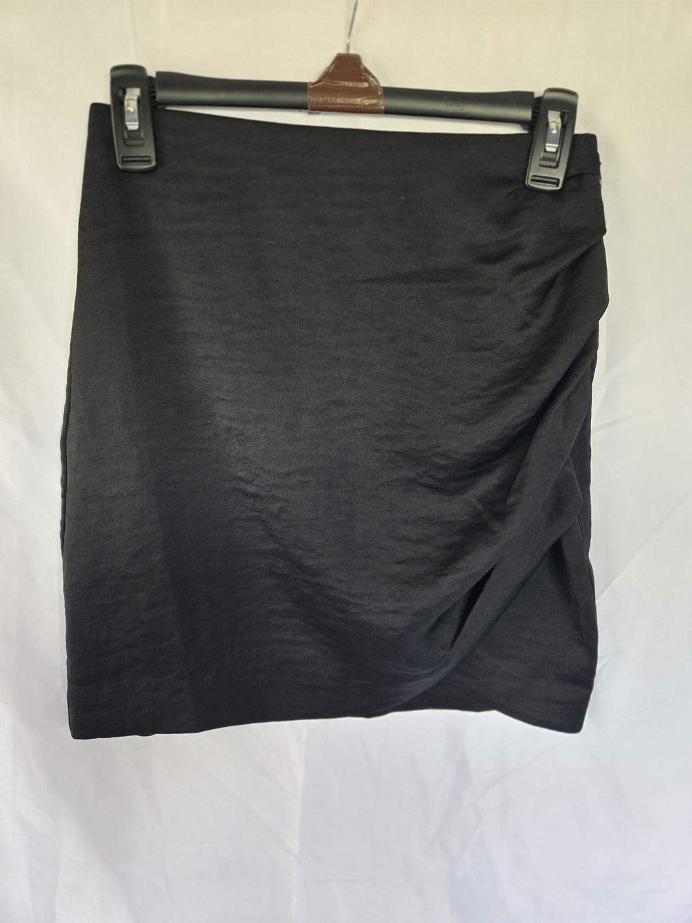 Express Black Satin Ruched Side Drape Mini Skirt Size XS